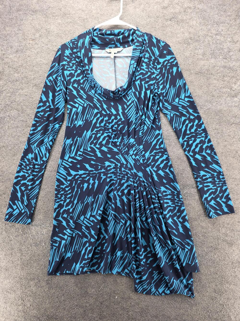 BCBGeneration Dress Womens Small Blue Cowl Neck Long Sleeve Asymmetrical Hem